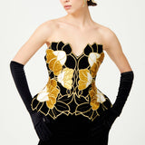 Gold Flower Brouded Jaquard Strapless Top