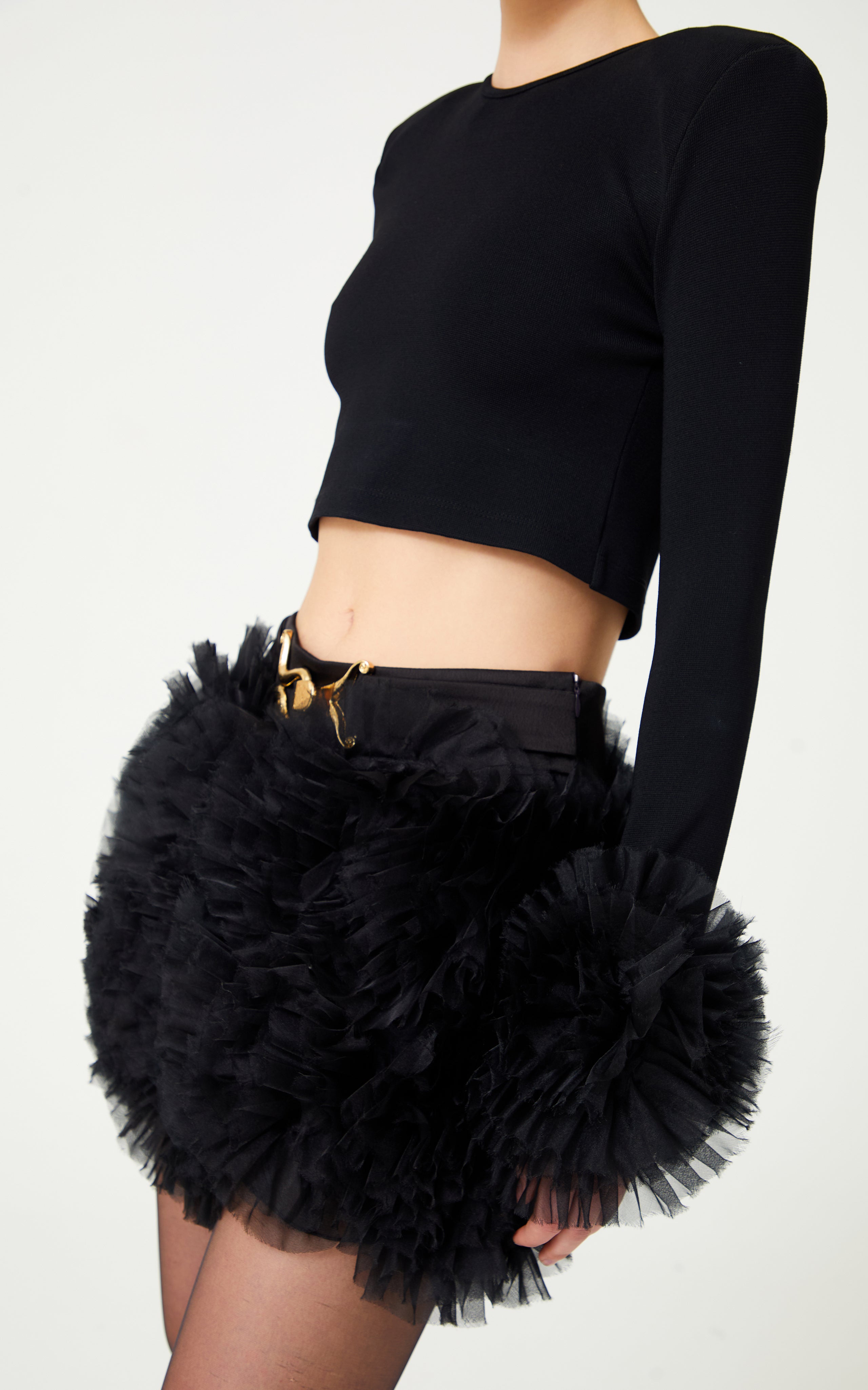 FW24-T-1025-Black-36 raisa_vanessa black-knit-crop-top-with-organza-flower-details