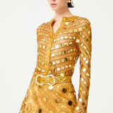 Gold Sequin Embroidered Shirt With Flare Sleeves