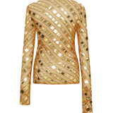 Gold Sequin Embroidered Shirt With Flare Sleeves