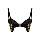 Black Velvet Strappy Gold Flower Shaped Bra