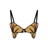 Black Velvet Strappy Gold Flower Shaped Bra