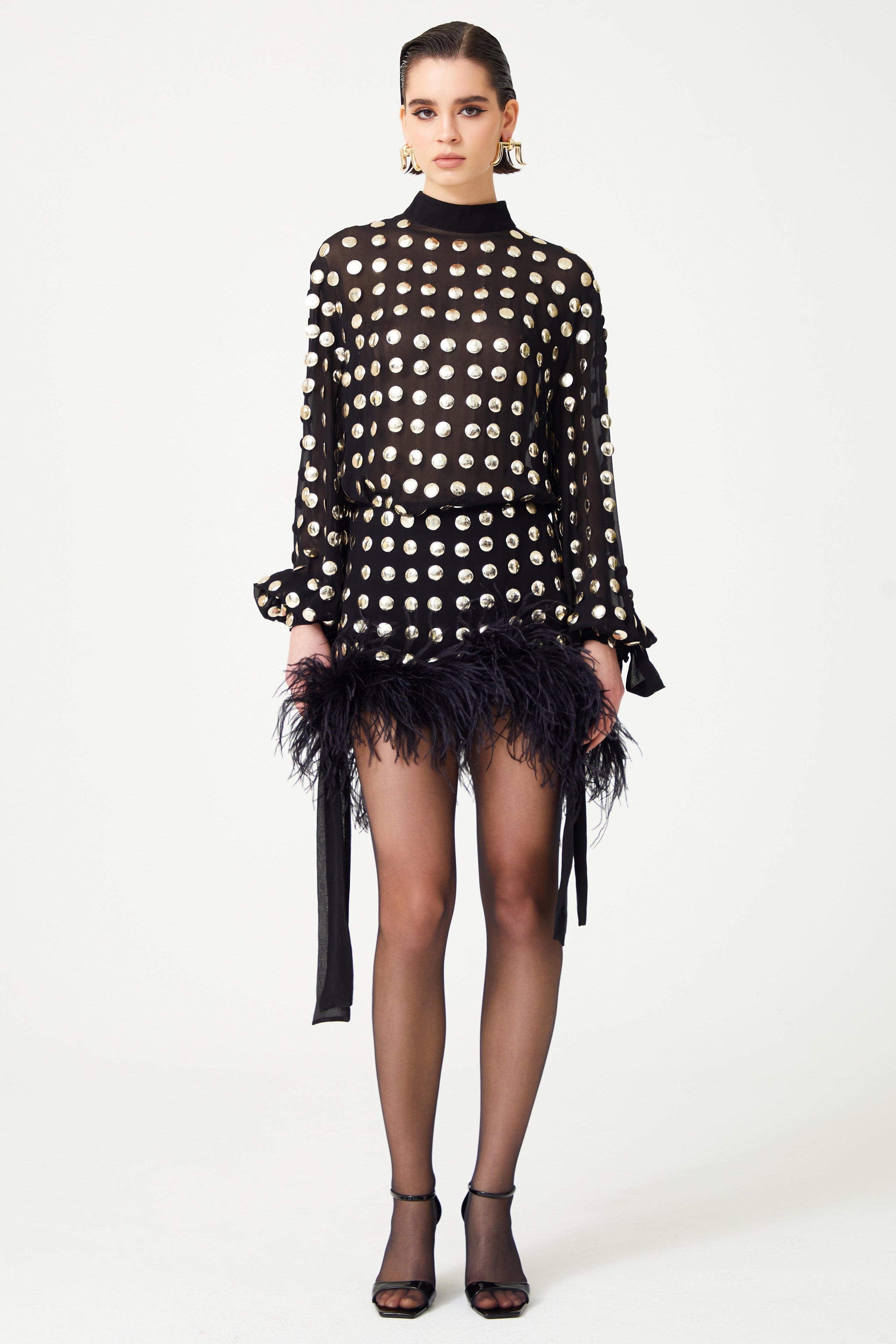 FW24-T-1029-Black-34 raisa_vanessa black-handmade-gold-polka-dot-detailed-silk-chiffon-blouse