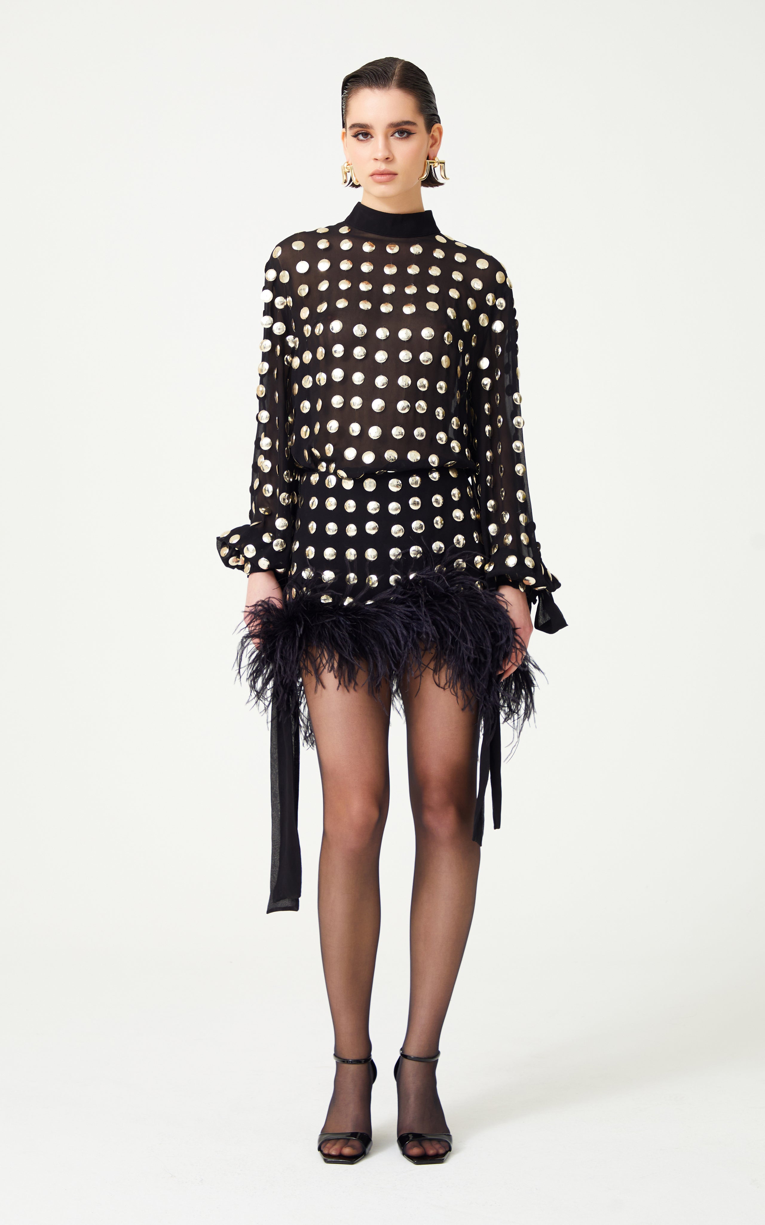FW24-T-1029-Black-34 raisa_vanessa black-handmade-gold-polka-dot-detailed-silk-chiffon-blouse