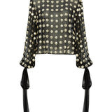 Black Handmade Gold Polka Dot Detailed Silk Chiffon Blouse