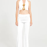 White Halter Neck Crop Top With Gold Flower Details