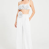 White Linen Bustier Top With Flower Details