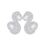 Silver Metal Snake Earrings With Crystals And Silver Stones