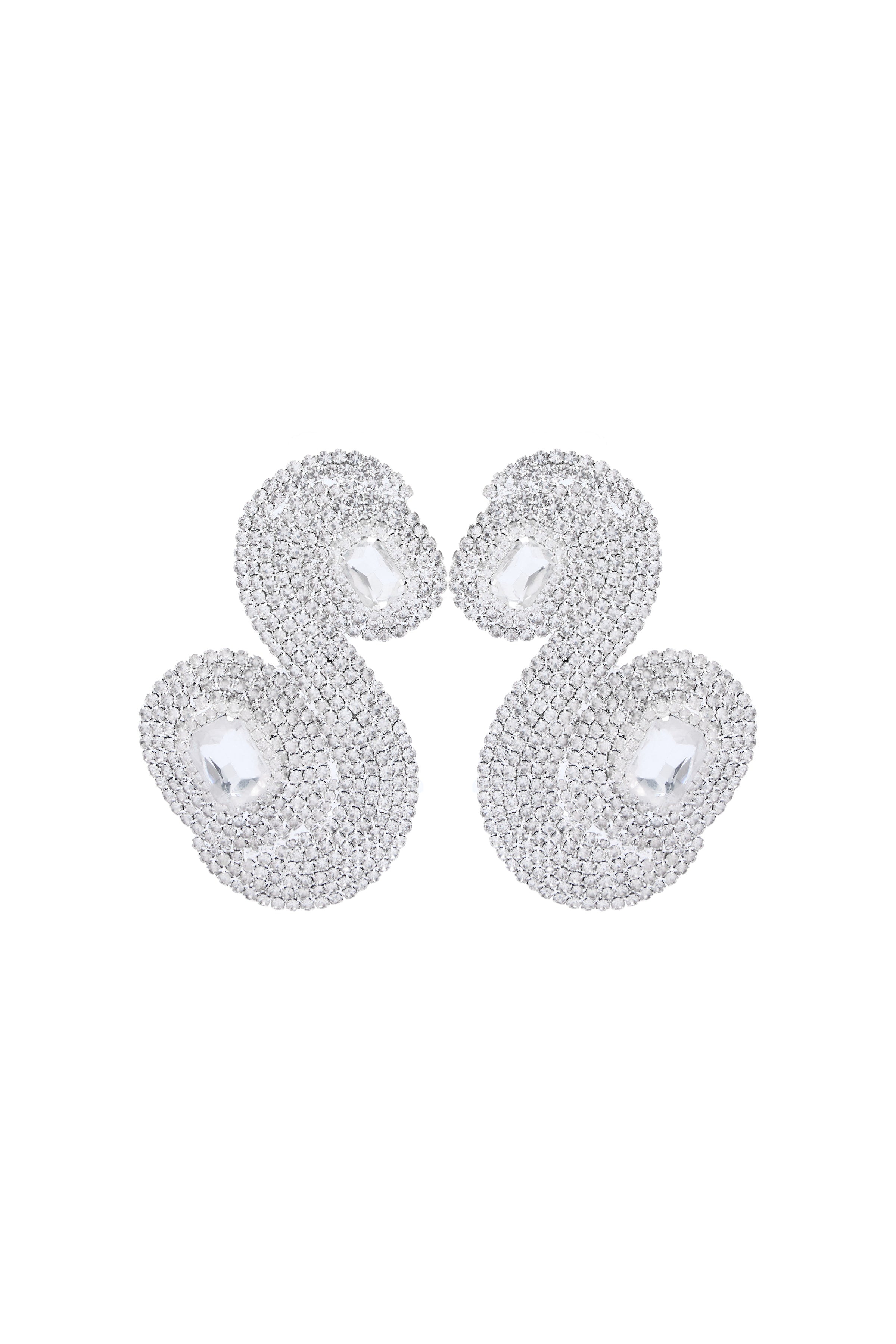 Silver Metal Snake Earrings With Crystals And Silver Stones