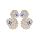 Gold Metal Snake Earrings With Crystals And Sapphire Stones
