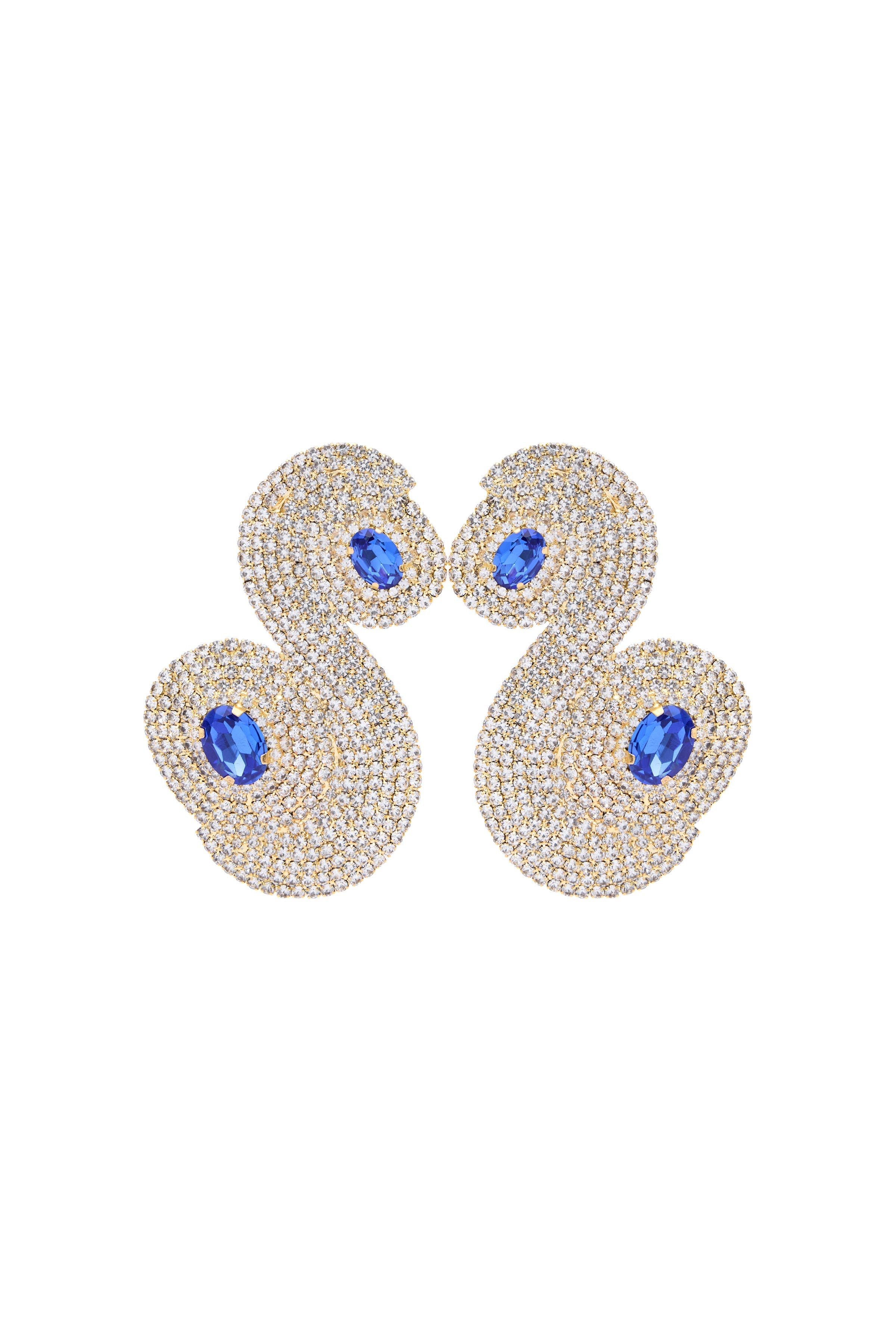Gold Metal Snake Earrings With Crystals And Sapphire Stones