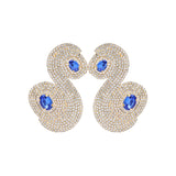Gold Metal Snake Earrings With Crystals And Sapphire Stones