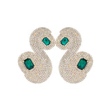 Gold Metal Snake Earrings With Crystals And Emerald Stones