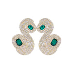 Gold Metal Snake Earrings With Crystals And Emerald Stones
