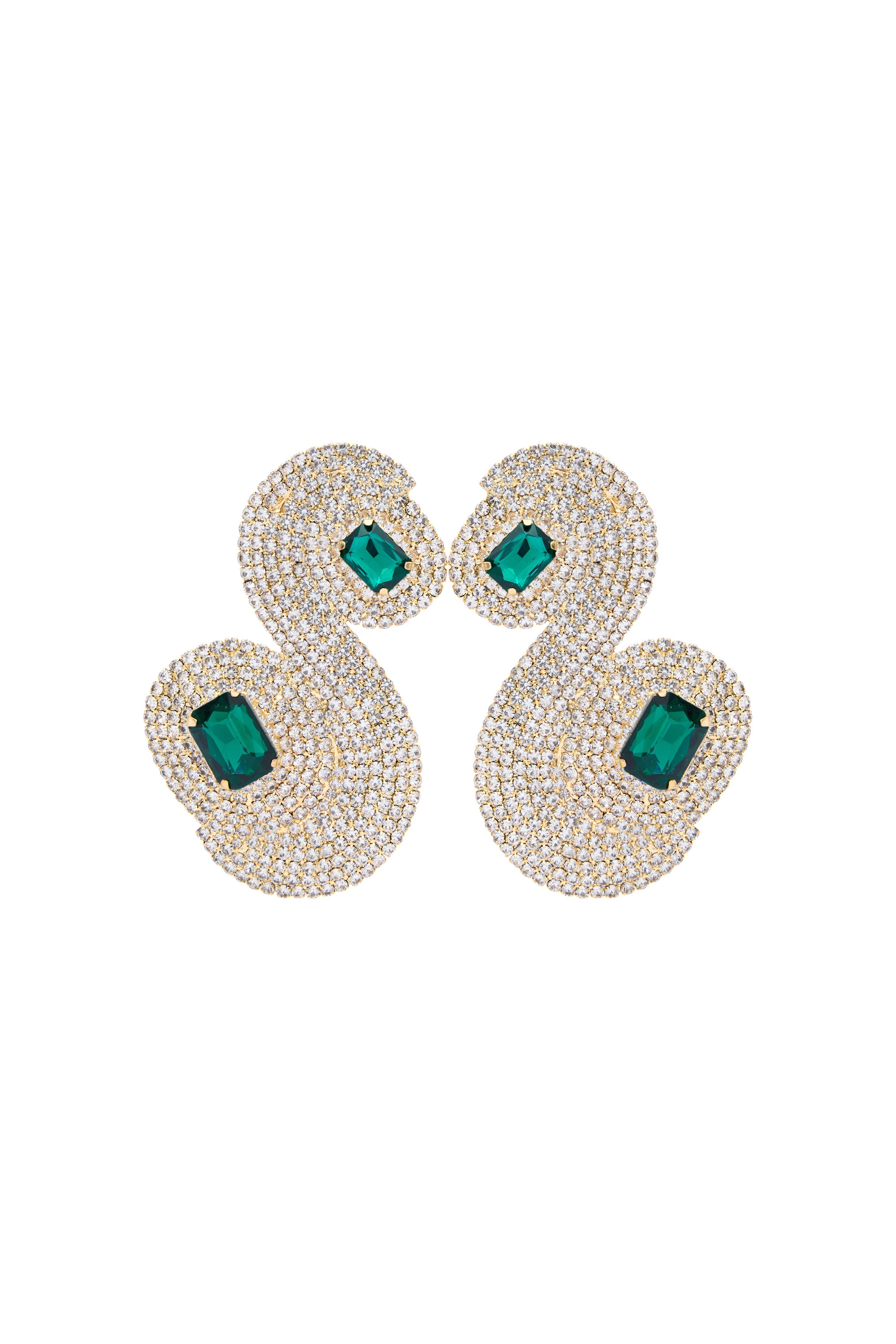 Gold Metal Snake Earrings With Crystals And Emerald Stones