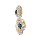 Gold Metal Snake Earrings With Crystals And Emerald Stones