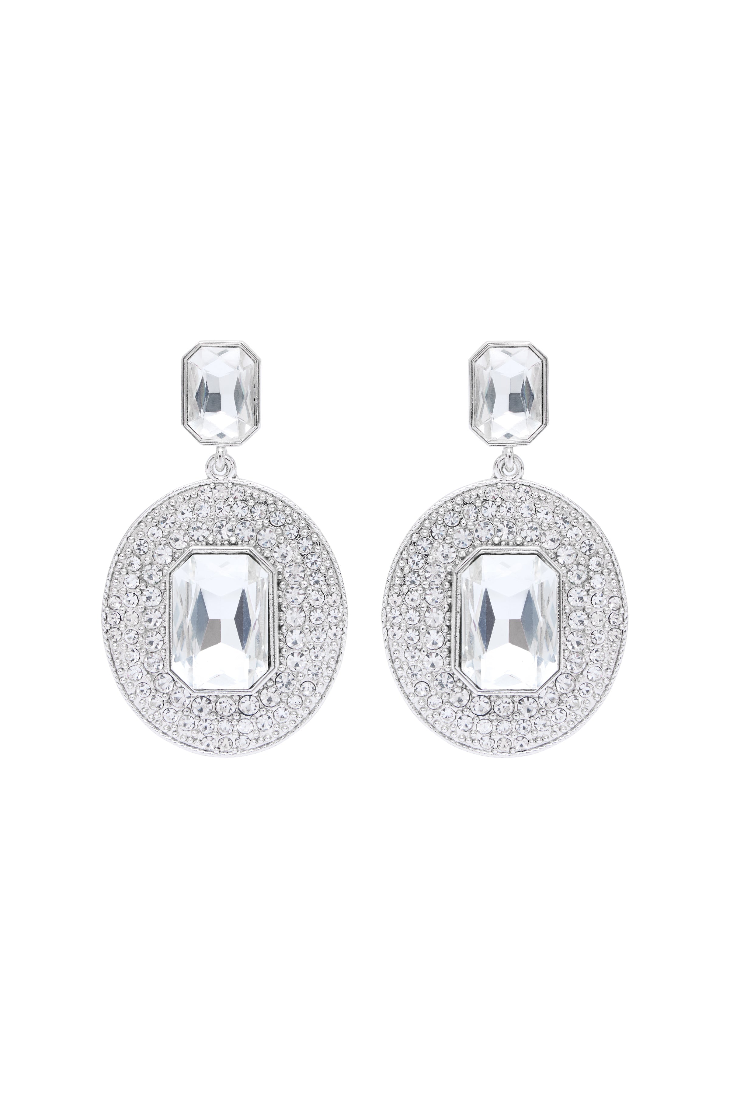 Silver Metal Earrings With Crystals And Silver Stones