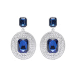 Silver Metal Earrings With Crystals And Sapphire Stones