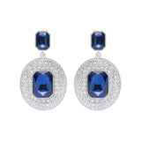 Silver Metal Earrings With Crystals And Sapphire Stones