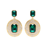 Gold Metal Earrings With Crystals And Emerald Stones