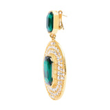 Gold Metal Earrings With Crystals And Emerald Stones