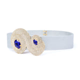 Metallic Knitted Belt With Gold Crystal And Sapphire Stone Snake Accessory