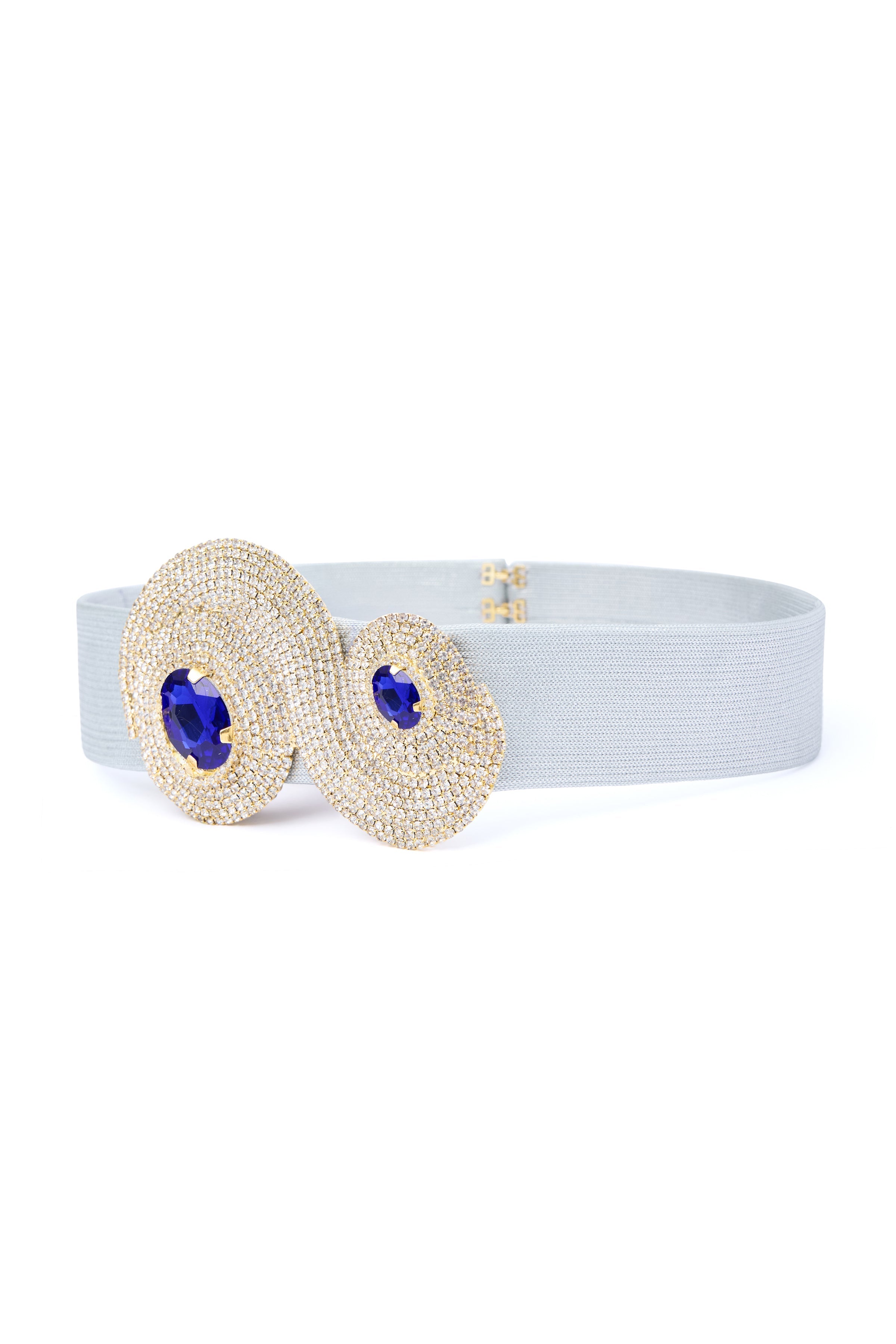 Metallic Knitted Belt With Gold Crystal And Sapphire Stone Snake Accessory