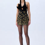 Mini Dress With Leopard Sequin And Silk Velvet Bow Detail