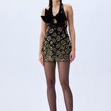 Mini Dress With Leopard Sequin And Silk Velvet Bow Detail