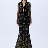 Maxi Dress With Leopard Sequin And Silk Velvet Detail