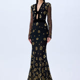 Maxi Dress With Leopard Sequin And Silk Velvet Detail