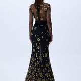 Maxi Dress With Leopard Sequin And Silk Velvet Detail