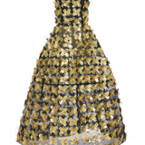 3D Gold Flower Embellished Strapless Gown