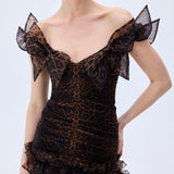 Leopard Print Organza Maxi Dress With Bow Detail