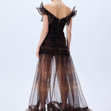 Leopard Print Organza Maxi Dress With Bow Detail