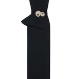 Black Crepe Corseted Architectural Midi Dress With Crystal Belt