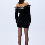 Black Crepe Mini Dress With Crystal Rope Bustline
