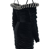 Black Crepe Mini Dress With Crystal Rope Bustline