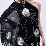 FW25-D-1023-Black-40 raisa_vanessa one-shouldered-black-sequined-chiffon-dress-with-patent-flowers