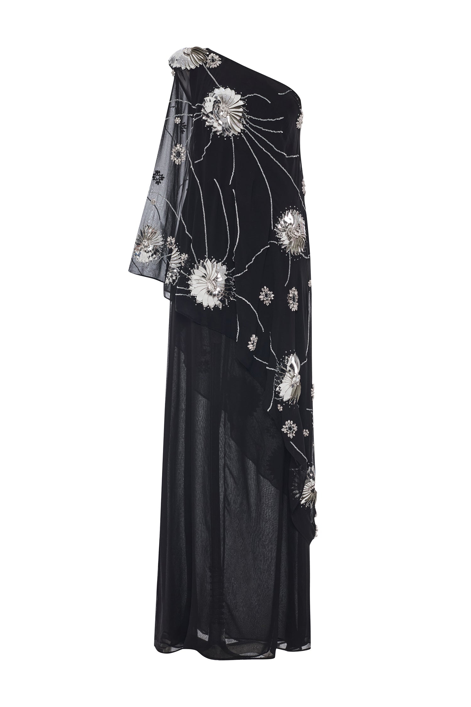 FW25-D-1023-White-34 raisa_vanessa one-shouldered-black-sequined-chiffon-dress-with-patent-flowers