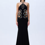 Black Jersey Dress With Cutout Detail With Crystal Borders
