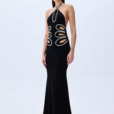 Black Jersey Dress With Cutout Detail With Crystal Borders