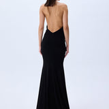 Black Jersey Dress With Cutout Detail With Crystal Borders