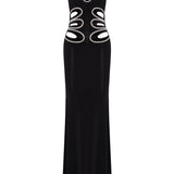 Black Jersey Dress With Cutout Detail With Crystal Borders