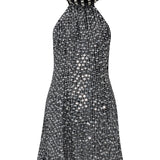 Silver Sequined Black Halter Neck Mini Dress With Crystal Rope Neckline