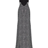 Silver Sequined Dress With Black Velvet Cutout Detail