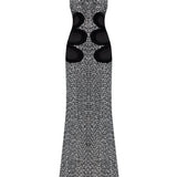 Silver Sequined Dress With Black Velvet Cutout Detail