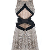 Silver Sequined Mini Cutout Dress With Velvet Bow