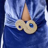 Indigo Velvet Maxi Dress With Cutout Detail And Cyrstal Belt