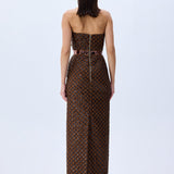 Brown Sequined Net Dress With Velvet Lining And Patent Flowers